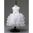 Charming Tea Length Ruffle Tiered Skirt Organza Flower Girl Communion Dress with Crystal Detailing