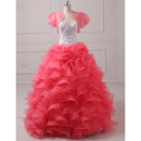 Gorgeous Crystal Beading Ball Gown Prom/ Quinceanera Dress with Detachable Ruffled Tiered Skirts