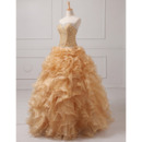 Gorgeous Crystal Beading Ball Gown Full Length Organza Prom/ Quinceanera Dresses with Ruffled Tiered Skirt