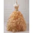 Gorgeous Crystal Beading Ball Gown Full Length Organza Prom/ Quinceanera Dresses with Ruffled Tiered Skirt