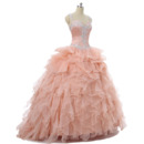 Delicate Beading Ball Gown Sweetheart Floor Length Prom/ Quinceanera Dresses with Dramatic Illusion Back