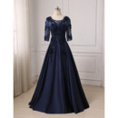Affordable Beaded Appliques V-back Floor Length Satin Prom/ Party/ Formal Dress with Half Sleeves