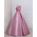 Glamour Beaded Appliques Ball Gown V-Neck Full Length Satin Prom/ Quinceanera Dresses with Cap Sleeves