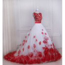 Glamorous Ball Gown Floor Length Two Piece Color Block Prom/ Quinceanera Dress with Hand Made Flowers