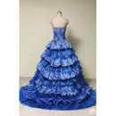 Luxury Beaded Embroidery Ball Gown Spaghetti Straps Floor Length Prom/ Quinceanera Dresses with Ruffled Tiered Skirt