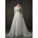 Romantic Beaded Illusion Neckline Lace Wedding Dress with Detachable Tulle Skirt