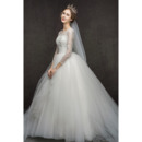 Luxury Princess Beaded Embellished Bodice Tulle Wedding Dresses with 3/4 Length Sleeves