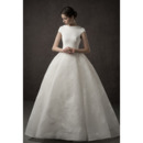 Fashionable Appliques Ball Gown Cap Sleeves Floor Length Organza Satin Wedding Dress