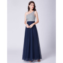 Discount One Shoulder Floor Length Pleated Tulle Evening Dresses