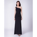 Simple One Shoulder Asymmetrical Ruched Waistline Evening Party Dresses