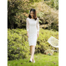 Elegant Simple Knee Length Reception Wedding Dresses with Illusion Sleeves
