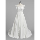 Elegantly Beaded Appliques A-Line Ivory Chiffon Wedding Dresses with Flutter Sleeves