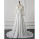 Discount Illusion Back Chiffon Skirt Wedding Dresses with 3/4 Length Sleeves