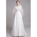 Dramatic Cap Sleeves Long Length Satin Wedding Dresses with Lace Bodice