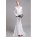 Sexy & Simple Deep V-neck Chiffon Wedding Dress with Long Sleeves and Ruched Detail