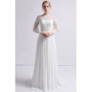 Romantic Lace Appliques Bodice Wedding Dresses with Long Sleeves and Chiffon Skirt