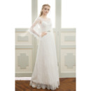 Dreamy Alluring Illusion Neckline Full Length Lace Wedding Dresses with Cap Sleeves