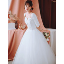 Simple Ball Gown Square Neck Full Length Tulle Skirt Wedding Dresses with Half Sleeves