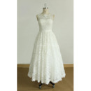 Vintage Tea-Length Lace Reception Wedding Dresses with Covered Buttons Back