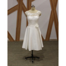 A-Line Sleeveless Knee Length Satin Bridal Dresses with Lace Bodice