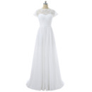 Illusion Neckline Pleated Chiffon Wedding Dresses with Cap Sleeves and Bow Back