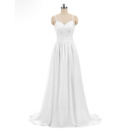 Beautiful Spaghetti Straps Chiffon Wedding Dress with Embroidered Lace Appliques Bodice