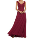 Fashionable A-Line V-Neck Full Length Chiffon Bridesmaid Dresses with Beading Appliques