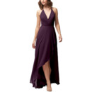 Simple Discount V-Neck High-Low Chiffon Bridesmaid Dresses with Slight Pleated Detail