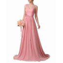 Perfect Simple V-Neck Floor Length Chiffon Bridesmaid Dresses with Pleated Skirt