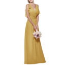 Flattering V-neck Spaghetti Straps Full Length Chiffon Bridesmaid Dresses with Ruffled Detail
