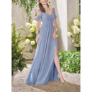 Perfect Straps Exposed-Shoulder Pleated Chiffon Bridesmaid Dresses with Side Slit