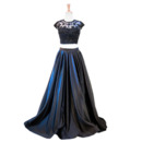 Sexy Two-Piece Pleated Satin Evening Dresses with Pearl Detailing and Keyhole Back