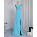 Stylish Beaded Backless Prom Evening Dresses with Asymmetrical Ruching and Split Skirt