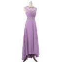 Elegantly Beading Illusion Lace Neckline Prom Evening Dresses with Asymmetrical Hem Skirt