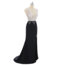 Seductive Low V-neckline Black Prom Evening Dresses with Sparkling Crystal Detailing