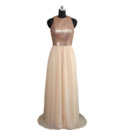Shimmering Jewel Neckline Chiffon Evening Dresses with Sequin Bodice and Open Back