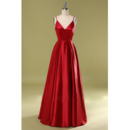 Simple Spaghetti Straps Satin Evening Dresses with Pleated Skirt