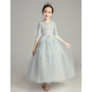 Pretty A-Line Lace Bodice Little Girls Party Dress with Half Sleeves