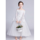 Charming Lace Appliques Off-the-shoulder Tulle Flower Girl Dress with Long Sleeves