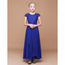 A-Line Short Sleeves Ankle Length Chiffon Flower Girl Dress with with Front Ruffles