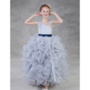 Amazing Asymmetrical Neckline Ball Gown Little Girls Party Dress with Ruffles Galore Skirt