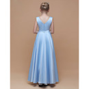 Plain A-Line V-back Full Length Satin Junior Bridesmaid Dress