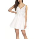 Dramatic Beaded Appliques Bodice V-Neck Short Homecoming/ Graduation Dresses with Strappy Back