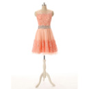 Discount A-Line Lace Appliques Short Tulle Homecoming Dresses with Rhinestone Waist