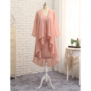 Gorgeous Beaded Column V-Neck Short Chiffon Mother Bride Dresses with Long Open-front Jacket