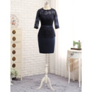 Inexpensive Column Illusion Neckline Short Satin Lace Mother Dresses with Half Sleeves