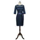 Discount Knee Length Navy Blue Lace Mother Dresses with Half Sleeves
