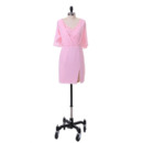 Modest Column V-Neck Short Pink Chiffon Mother Dress with Ruching Trim Capelet