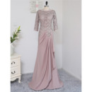 Elegant A-Line  Lace Bodice Mother Dress with 3/4 Long Sleeves
