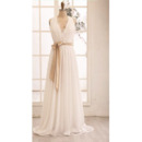 Affordable V-neck Full Length Chiffon Wedding Dresses with Lace Bodice and Open Back